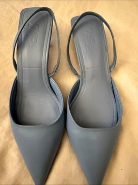 Zara Slate Blue Pointed Slingback Flats